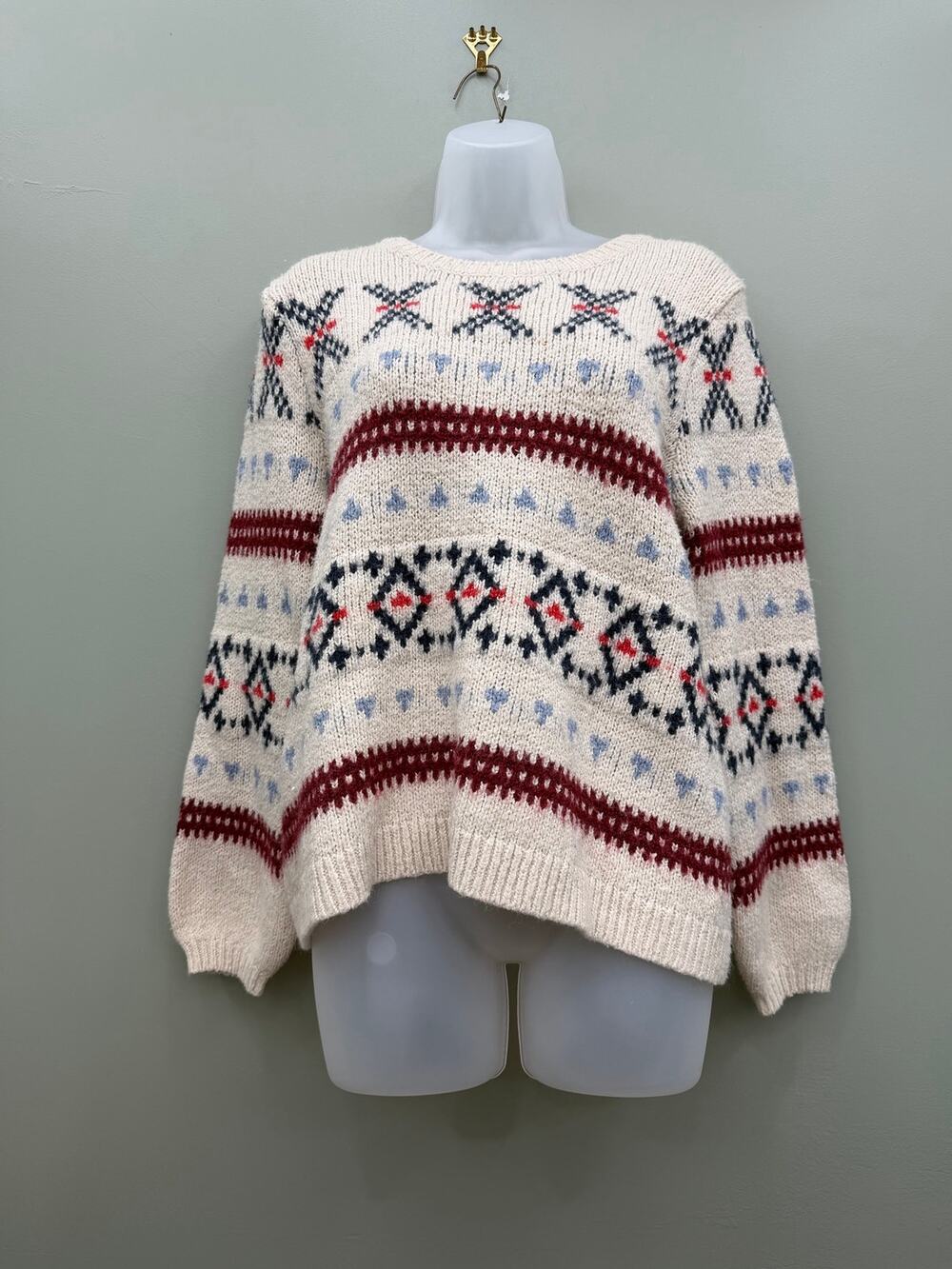 Old Navy Fair Isle Sweater S Cream Nordic Blouson Sleeve Après Ski Cozy